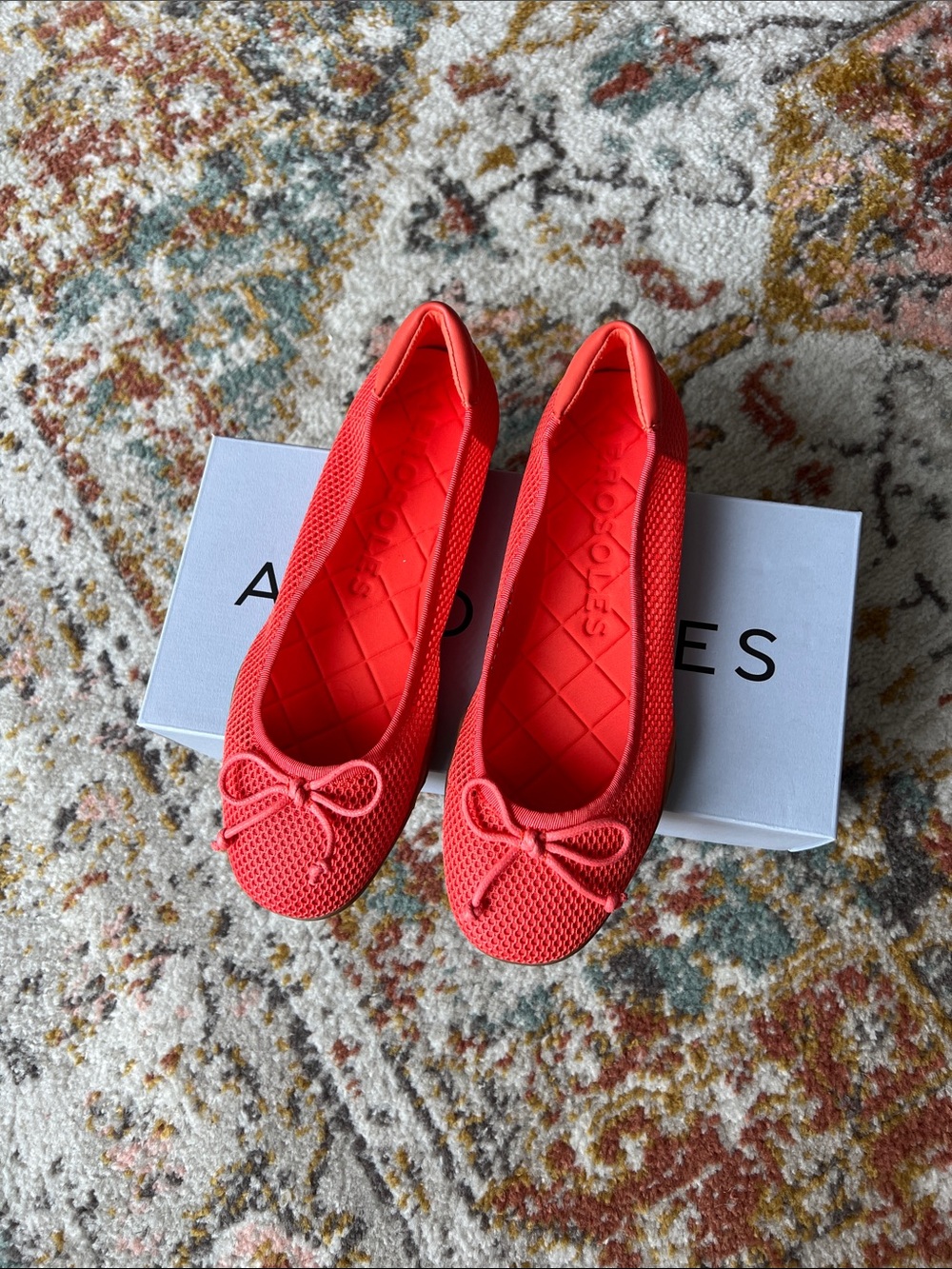 AEROSOLES Coral-Red Knit Ballet Flats with Bow